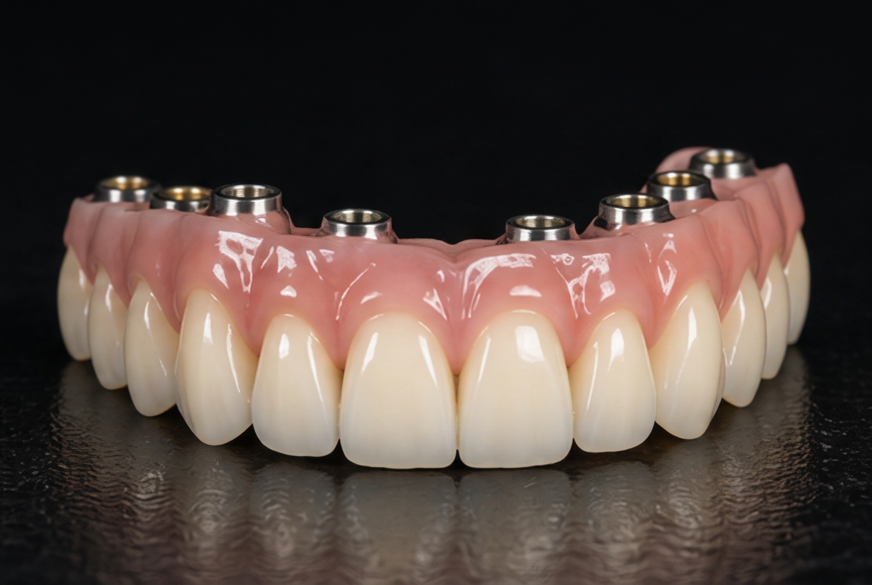 Finished full arch All-on-X implant restoration